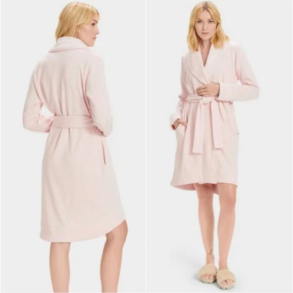 UGG Pink Cotton Fleece Robe Coat with Belted Waist Cozy Loungewear M - Picture 1 of 12